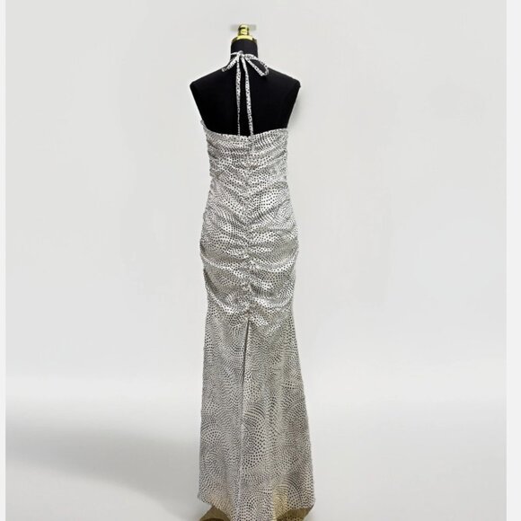 Jessica McClintock Vintage Satin Mermaid Dress Polka Dot Halter Gown Maxi Glam‎ - Picture 5 of 16